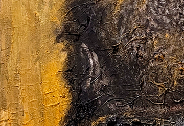 “El oído que mira” (2023). Técnica mixta sobre lienzo. 30x50cm. Juan Fabre.